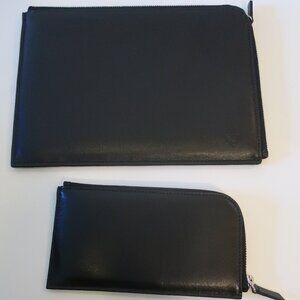 NWOT Mens Vestiaire 2pc Black Leather Zip Pouch Bags